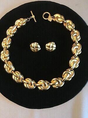 VINTAGE ANNE KLEIN COUTURE KNOT LINK GOLD TONE CHOKER NECKLACE MATCHING EARRINGS