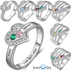 Personalized Promise S925 Silver Ring Engraving 1-8 Name Brithstone Jewelry Gift