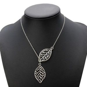 Vintage Gold Silver Big Leaf Pendant Clavicle Chain Necklace For Women