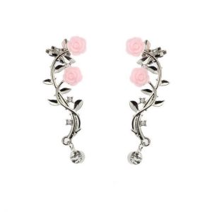 SOUVENIR مجوهرات واكسسوارات Elegant Pink Flower Womens Cuff Earring Silver Gold Color Piercing Clip Earrings