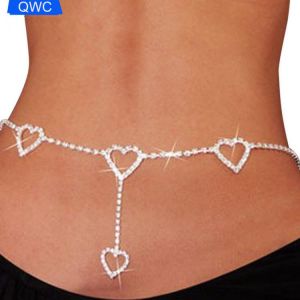 SOUVENIR مجوهرات واكسسوارات Women Sexy Fashion Crystal Heart To Heart Belts Sweet Tassel Heart Waist Chain Cute Club Belly Chain Jewelry Accessories