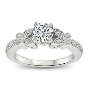 SOUVENIR مجوهرات واكسسوارات Vintage Inspired Forever One Butterfly Kisses 6.5 mm Round Cut Engagement Ring