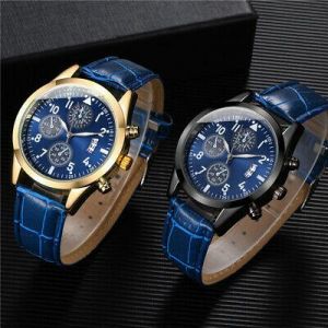 SOUVENIR ساعات يد رجالية واكسسوارات Men&#039;s Watch Stainless Steel Case Leather Band Quartz Analog Business Wristwatch