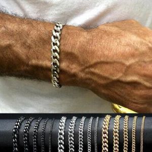 SOUVENIR ساعات يد رجالية واكسسوارات 3/5/7 mm Stainless Steel Curb Cuban Link Chain Bracelet Unisex Women Men Fashion